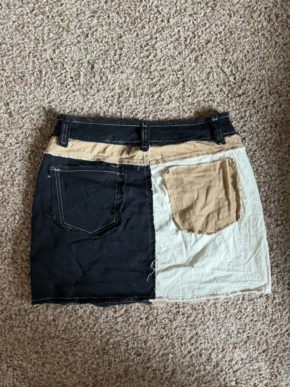 Colorblock Distressed Denim Mini Skirt - Large - Picture 5 of 5